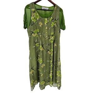 Vintage 1990s United Team Womens Sz M Maxi Dress Avocado Green Floral